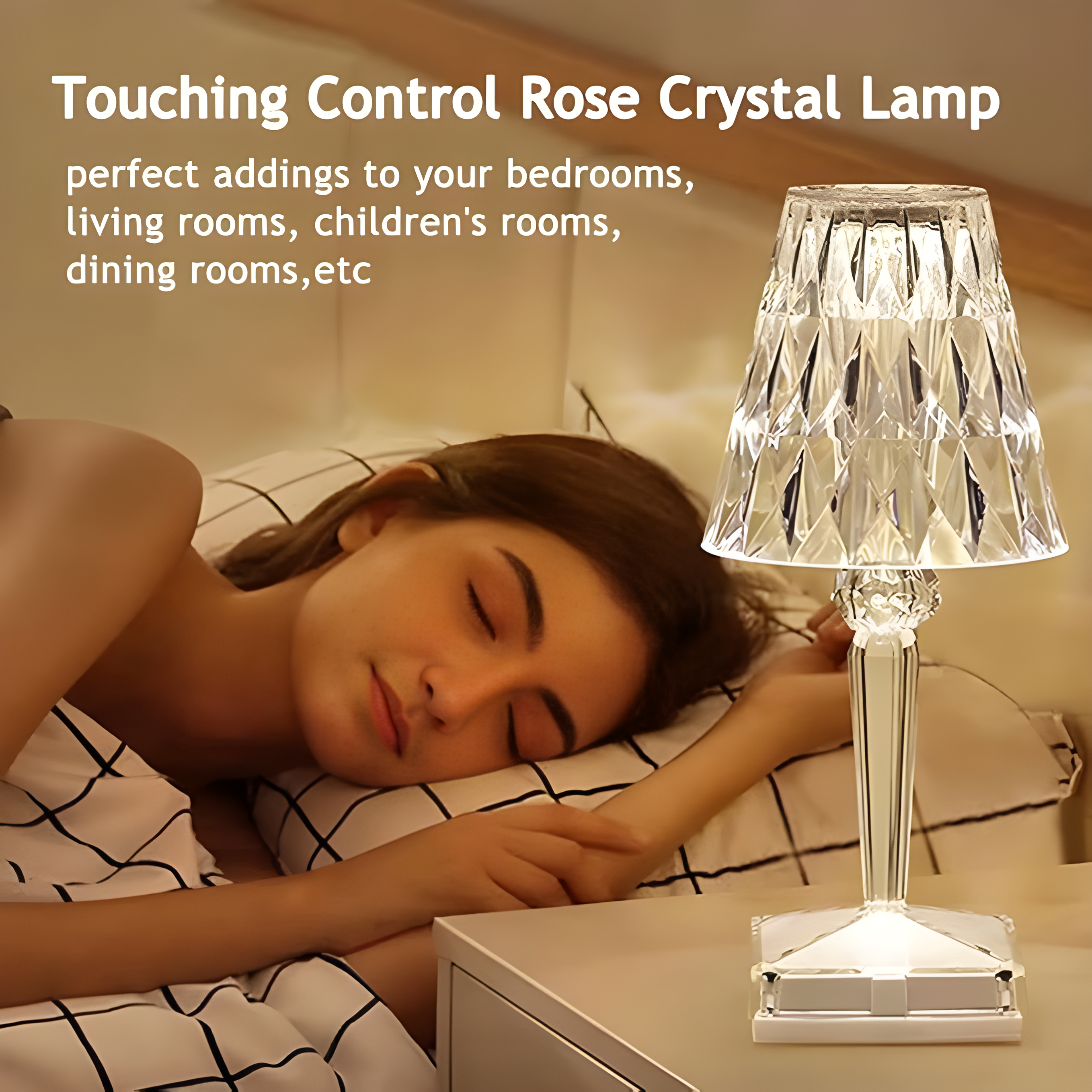 CrystalGlow Touch Lamp – Wireless Light, Luxury Vibes
