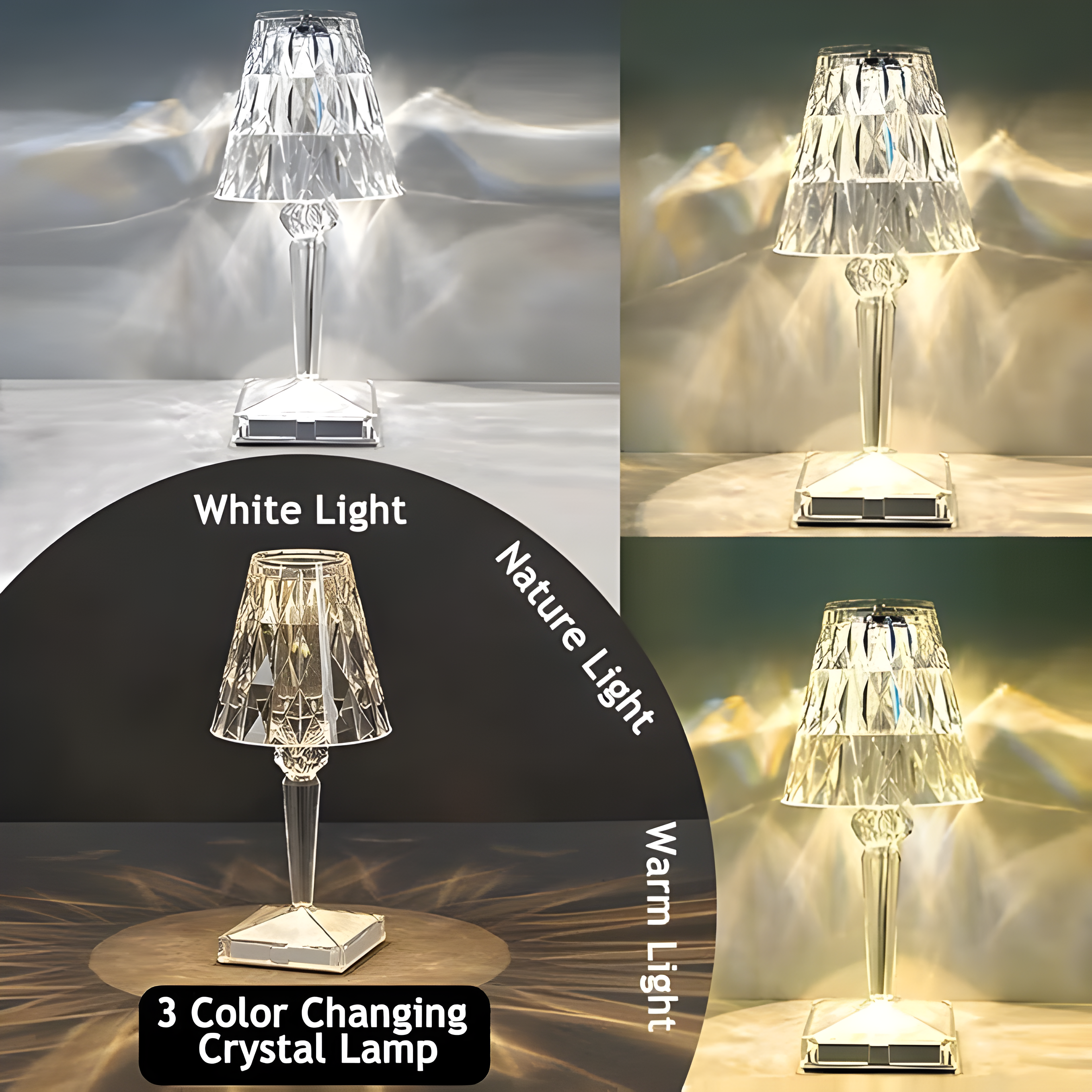 CrystalGlow Touch Lamp – Wireless Light, Luxury Vibes