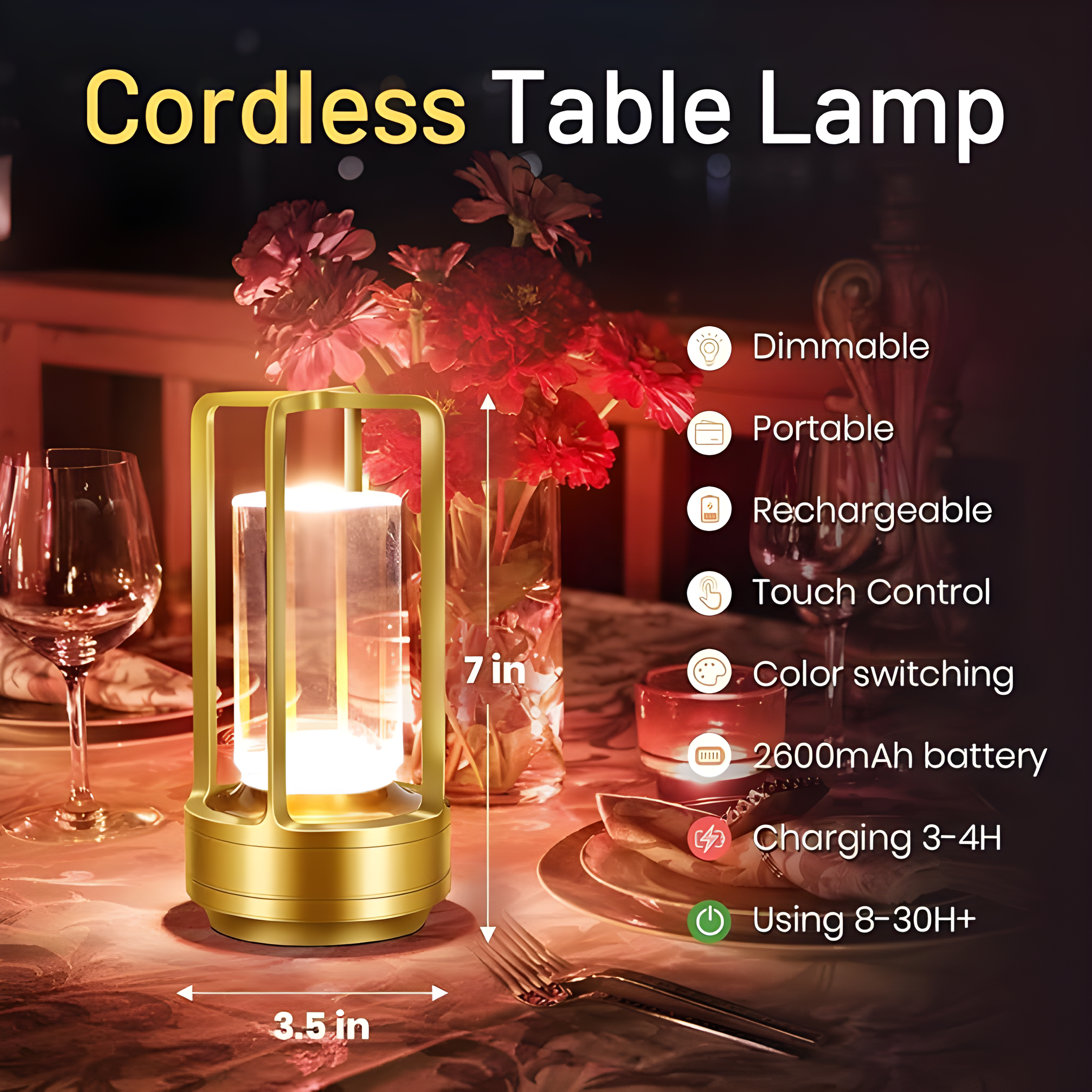 LumiGlow Crystal Lamp – Cordless Elegance for Every Room