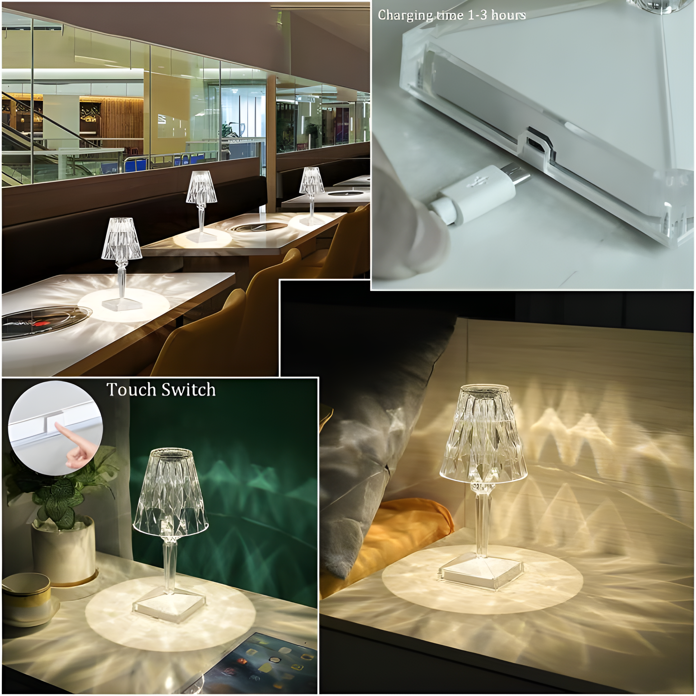 CrystalGlow Touch Lamp – Wireless Light, Luxury Vibes